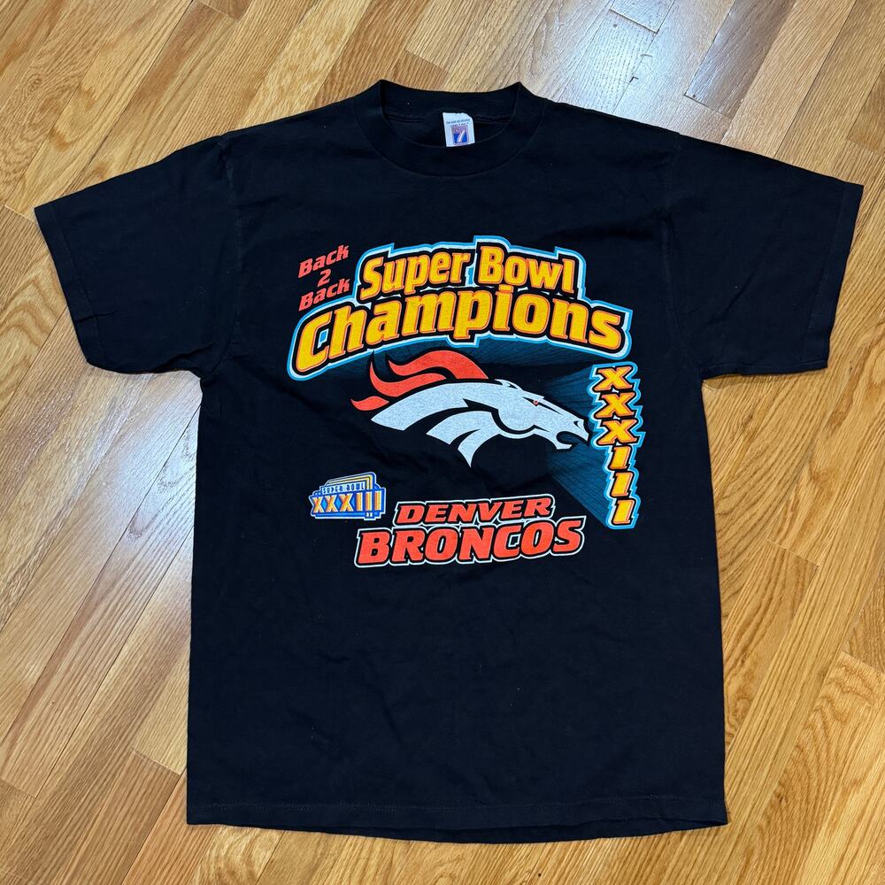 Vintage Denver Broncos T-Shirt 1998 Logo 7 Mens Large Black Super Bowl NFL